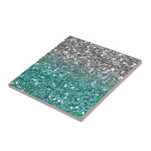 Glitter Sparkle Turquoise Zilveren Ombre Paillette Tegeltje