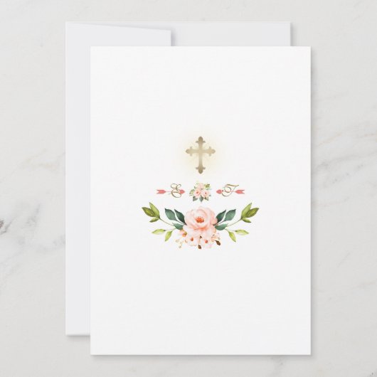 Glitter Sparkles Coral Flowers Heilige Communie Kaart (Achterkant)