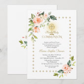 Glitter Sparkles Coral Flowers Heilige Communie Kaart (Voorkant / Achterkant)