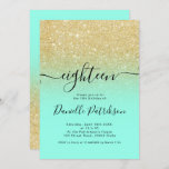 Glitter sparkles mint ombre achttien kaart<br><div class="desc">18e verjaardag! Een modern,  origineel en eenvoudig chic gold glitter ombre achttiende verjaardag uitnodiging op een volledig aanpasbare groene achtergrond voor munt met een moderne typografie.</div>