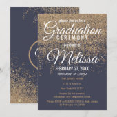 Glitter Sparkles Navy Blue Afstuderen Kaart (Voorkant / Achterkant)