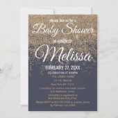 Glitter Sparkles Navy Blue Baby shower Kaart (Voorkant)