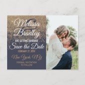 Glitter Sparkles Navy Blue Save the Dates Aankondigingskaart (Voorkant)