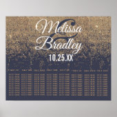 Glitter Sparkles Navy Blue Seating Chart Poster (Voorkant)