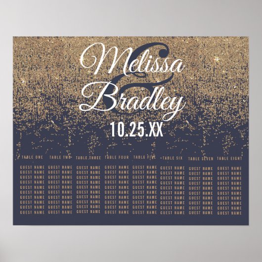 Glitter Sparkles Navy Blue Seating Chart Poster (Voorkant)