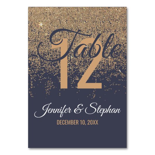 Glitter Sparkles Navy Blue Table Numbers Kaart (Voorkant)