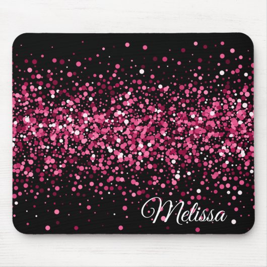 Glitter sparkles roze zwarte glamoureus muismat (Voorkant)