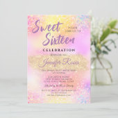 Glitter Sparkles Sweet 16 Girly Modern Kaart (Staand voorkant)