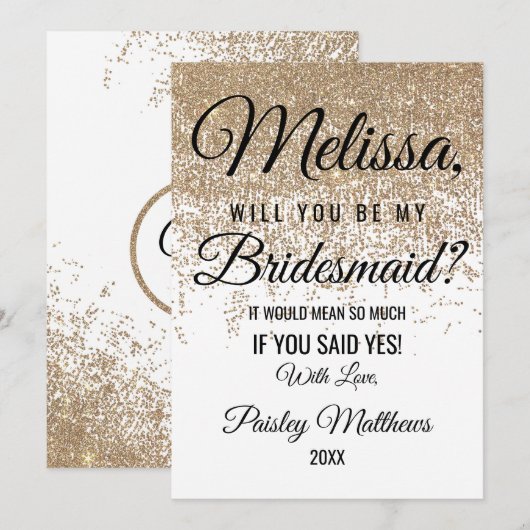 Glitter Sparkles White Bridesmaid Kaart (Voorkant / Achterkant)