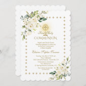 Glitter Sparkles White Floral Heilige Communie Kaart (Voorkant / Achterkant)