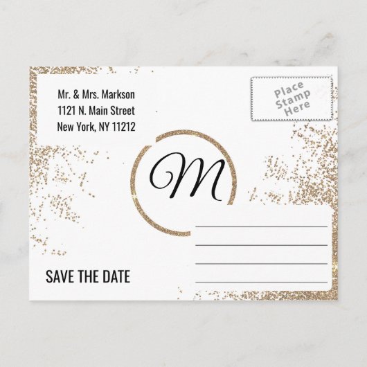 Glitter Sparkles White Save the Date Aankondigingskaart (Achterkant)