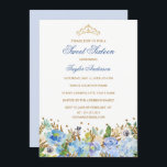 Glitter Sparkling Blue Floral Sweet Sixteen Uitnod Kaart<br><div class="desc">Meer  bloemen Sweet Sixteen 16th Birthday Invitation in de Little Bayleigh Store!</div>