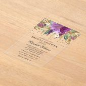 Glitter Sparkling Floral Amethyst Vrijgezellenfees Acryl Uitnodigingen (Laagn)