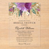 Glitter Sparkling Floral Amethyst Vrijgezellenfees Acryl Uitnodigingen (Voorkant)