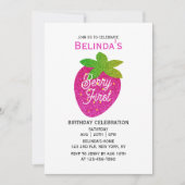 Glitter Sparkling Y2K Roze Aardbei 1e Verjaardag Kaart (Voorkant)