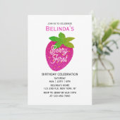 Glitter Sparkling Y2K Roze Aardbei 1e Verjaardag Kaart (Staand voorkant)