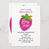 Glitter Sparkling Y2K Roze Aardbei 1e Verjaardag Kaart (Voorkant / Achterkant)