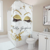 Glitter Sparkly Hallo geweldige marmer Gold Eyes Douchegordijn (In situ)