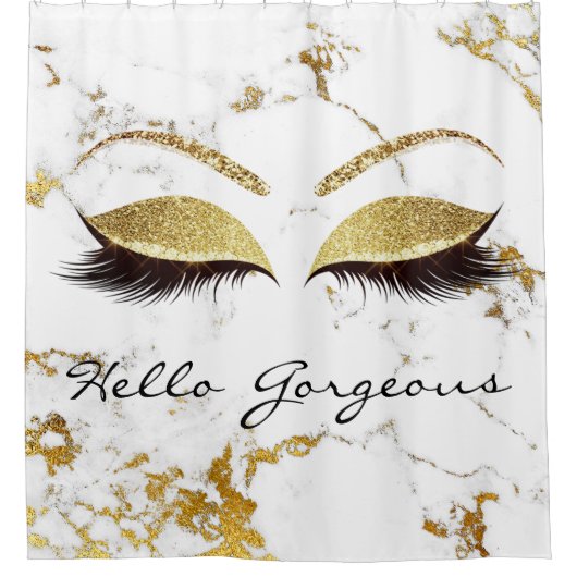 Glitter Sparkly Hallo geweldige marmer Gold Eyes Douchegordijn (Voorkant)