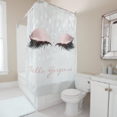 Glitter Sparkly Hallo Glanzend Grijze Roze Meisje Douchegordijn (In situ)
