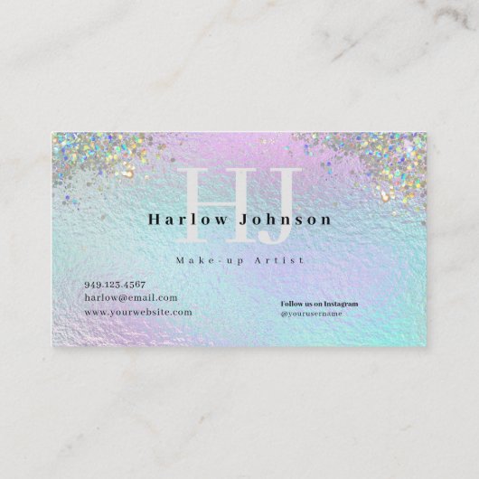 Glitter Sparkly Iridescent Folie Signature Monogra Visitekaartje (Achterkant)