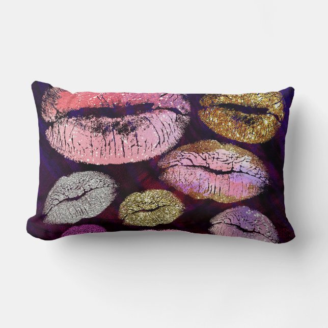 Glitter Sparkly Kus Lippen Schoonheid Make-up Tren Kussen (Voorkant)