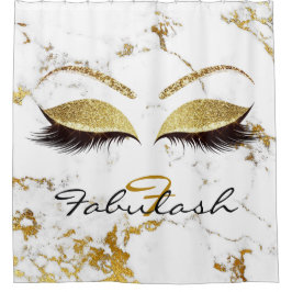 Glitter Sparkly Monogram Name Gold White Marmer Douchegordijn
