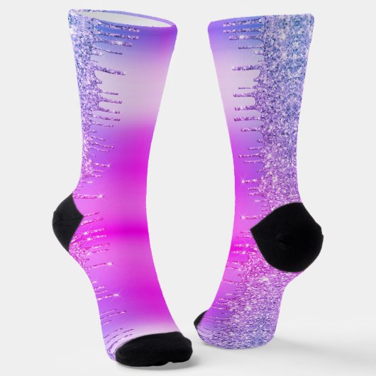Glitter Sparkly Paarse Roze Neon Sokken (Gebogen)