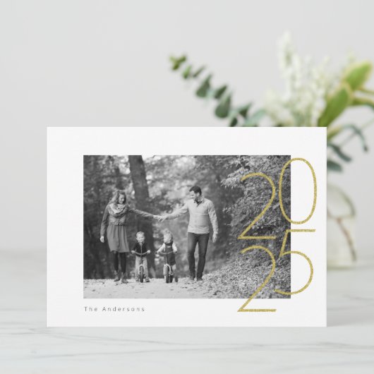 Glitter Speels 2025 Foto Feestdagenkaart (Staand voorkant)