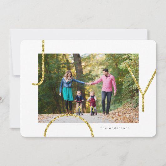 Glitter Speelse JOY Foto Feestdagenkaart (Voorkant)