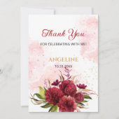 Glitter Splash Bourgondië Dahlia Roos Verjaardag Bedankkaart (Voorkant)