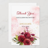 Glitter Splash Bourgondië Dahlia Roos Verjaardag Bedankkaart (Voorkant / Achterkant)