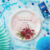 Glitter Splash Bourgondië Dahlia Roos Verjaardag Papieren Bordje (Feest)