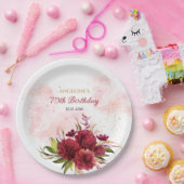 Glitter Splash Bourgondië Dahlia Roos Verjaardag Papieren Bordje (Feest)