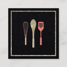 Glitter Spoon Whisk Spatula Catering Logo Vierkante Visitekaartje