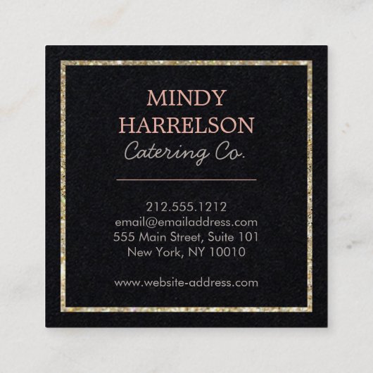 Glitter Spoon Whisk Spatula Catering Logo Vierkante Visitekaartje (Achterkant)