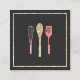 Glitter Spoon Whisk Spatula Catering Logo Vierkante Visitekaartje