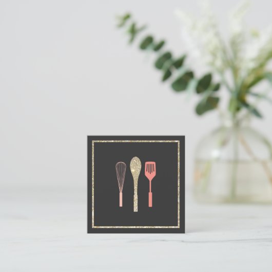 Glitter Spoon Whisk Spatula Catering Logo Vierkante Visitekaartje (Staand voorkant)