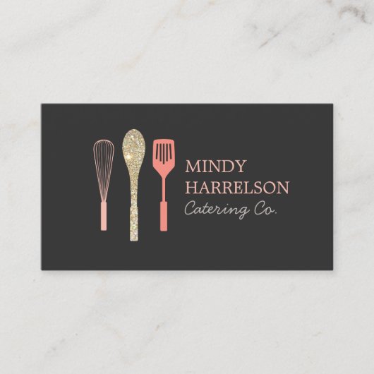 Glitter Spoon Whisk Spatula Catering Logo Visitekaartje (Voorkant)