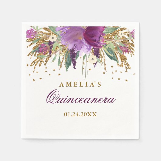 Glitter sprankelende Amethist Quinceanera servet (Voorkant)