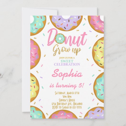 Glitter Sprinkle Donuts Verjaardag uitnodiging (Voorkant)