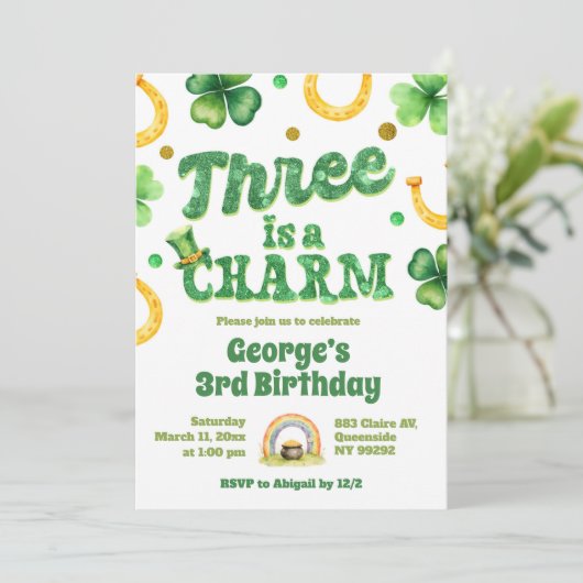 Glitter St Patrick 3rd Birthday Kaart (Staand voorkant)