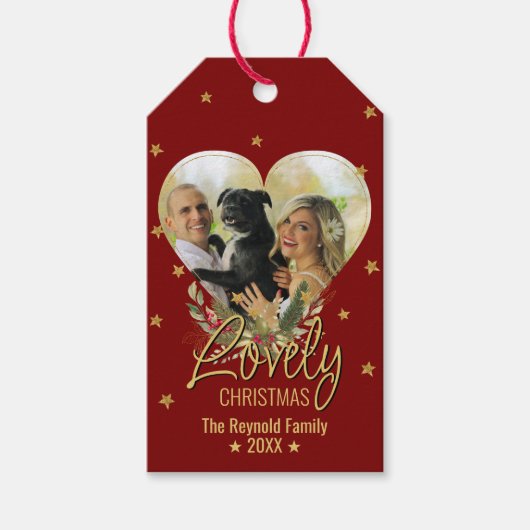 Glitter Star-fotoserie Rood met heerlijk kerstfees Cadeaulabel (Voorkant)