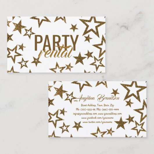 Glitter Star Party Rental Tableware Visitekaartje (Voorkant / Achterkant)