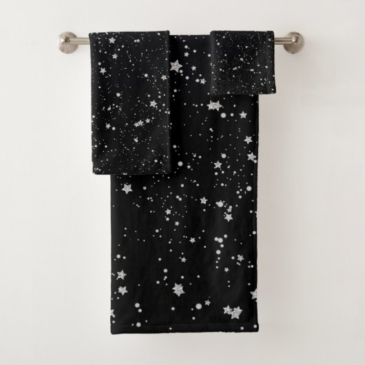 Glitter Stars2 - Silver Black Bad Handdoek (Insitu)