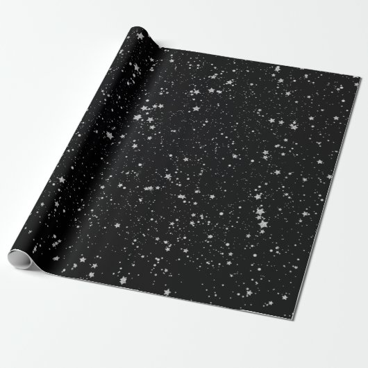Glitter Stars2 - Silver Black Cadeaupapier (Uitgerold)