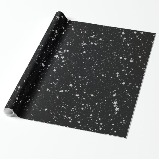 Glitter Stars2 - Silver Black Cadeaupapier (Uitgerold)