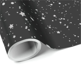 Glitter Stars2 - Silver Black Cadeaupapier