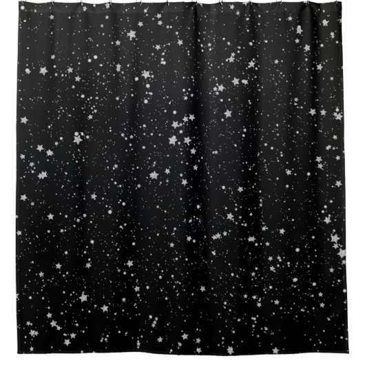 Glitter Stars2 - Silver Black Douchegordijn (Voorkant)
