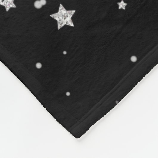 Glitter Stars2 - Silver Black Fleece Deken (Hoek)